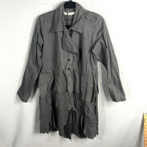 Cynthia Ashby Coat Womens Small Charcoal Waxed Canvas Distressed Whimsigoth  NEW - Picture 1 of 16